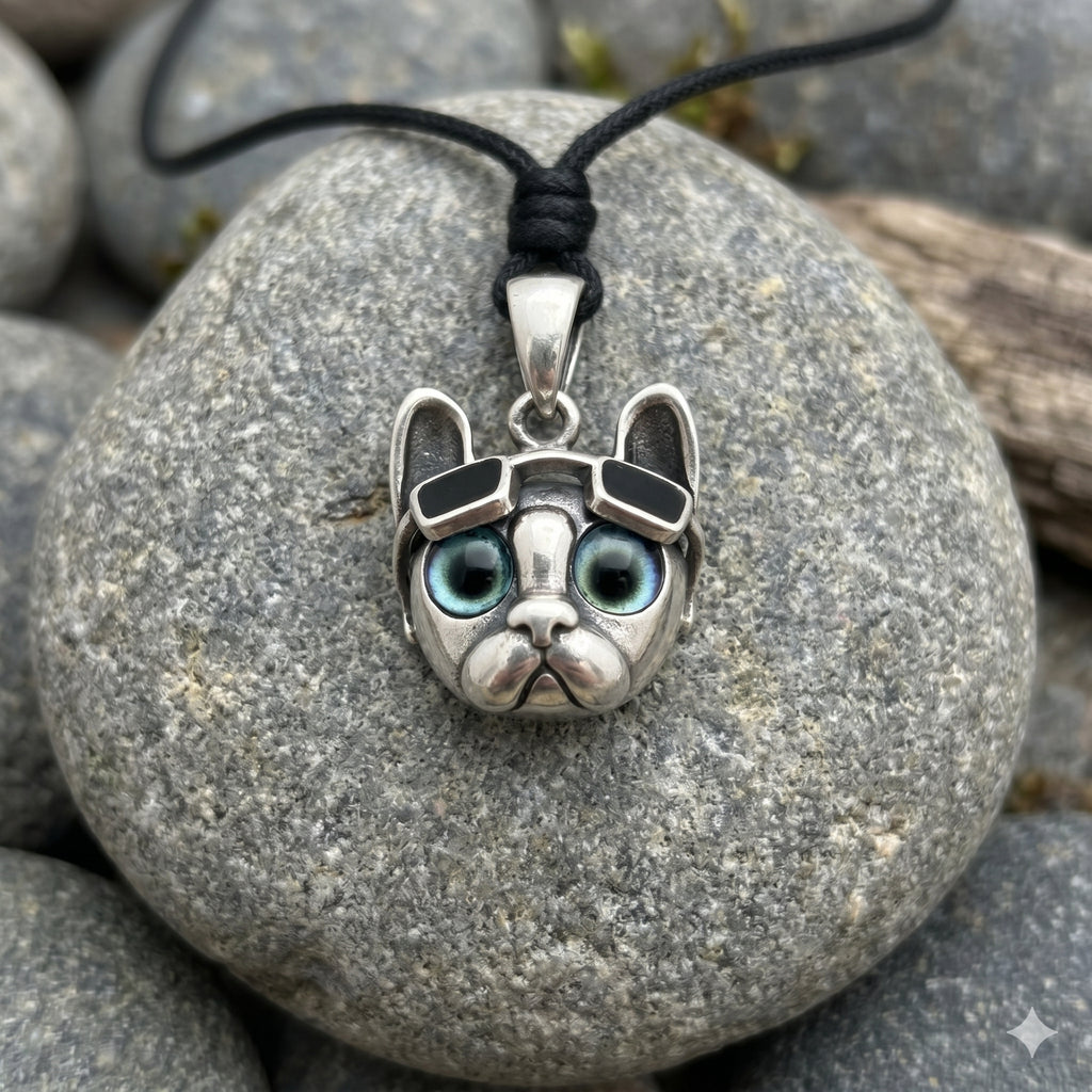 Retro Light Luxury Niche Glasses Puppy Pitbull 92.5 Sterling Silver Pendant Necklace