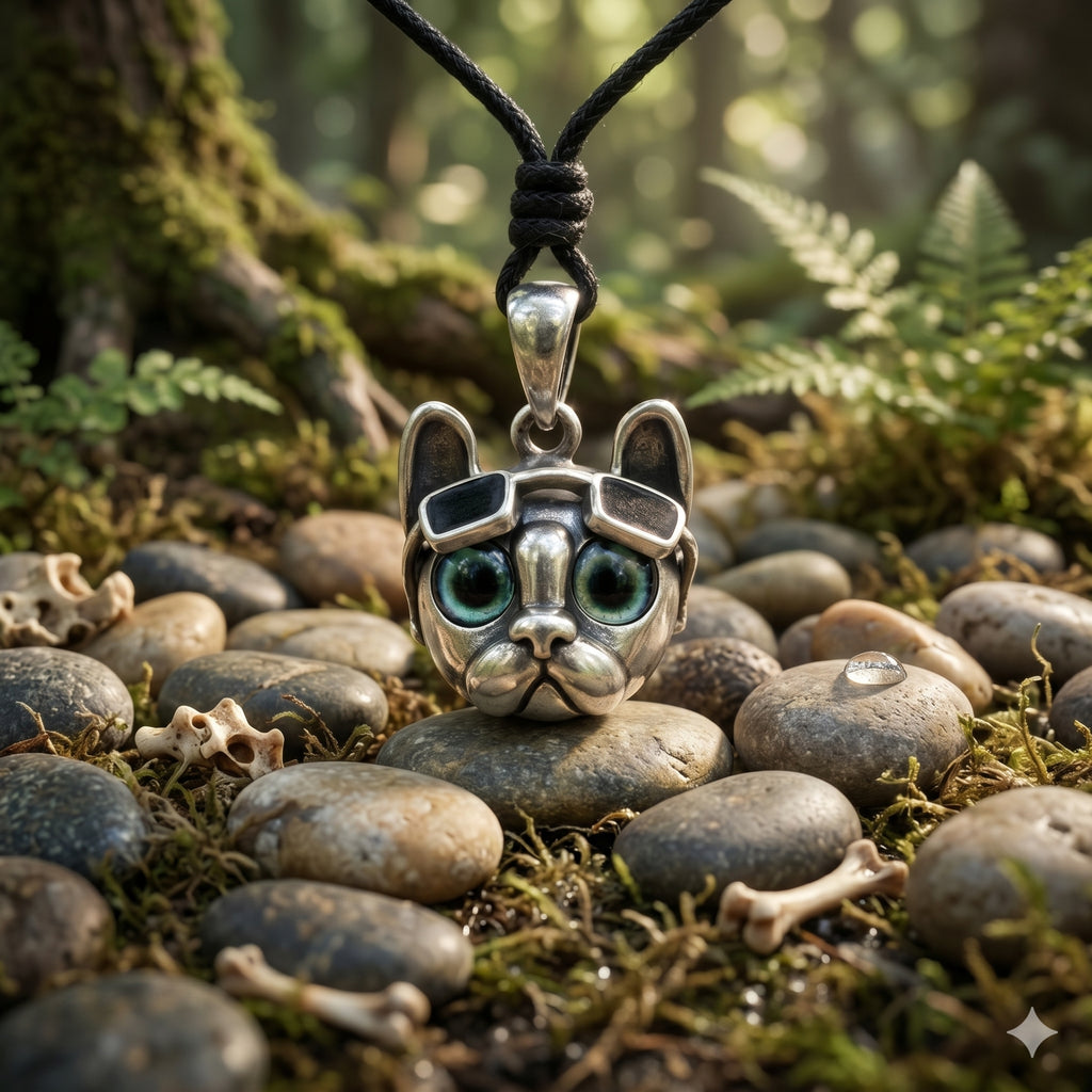 Retro Light Luxury Niche Glasses Puppy Pitbull 92.5 Sterling Silver Pendant Necklace