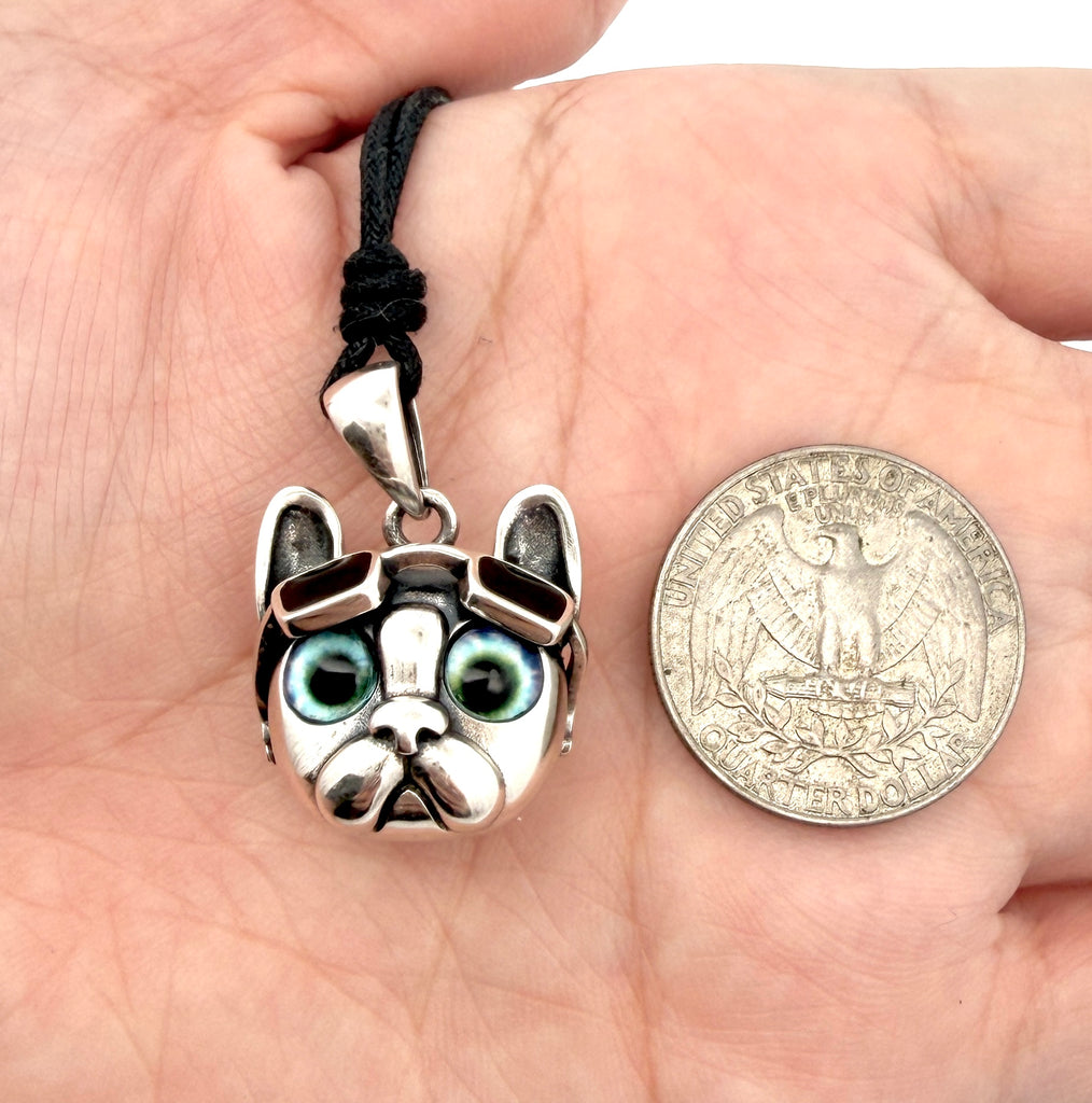 Retro Light Luxury Niche Glasses Puppy Pitbull 92.5 Sterling Silver Pendant Necklace