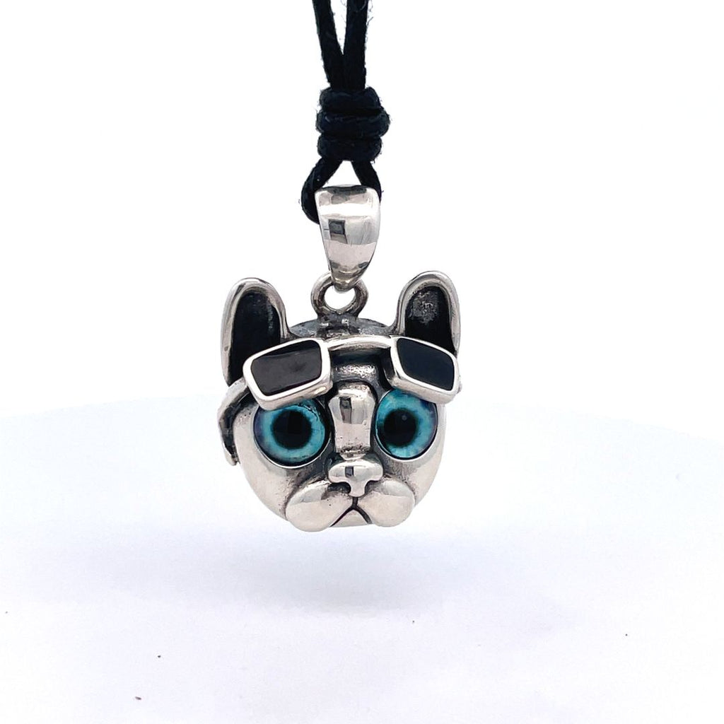 Retro Light Luxury Niche Glasses Puppy Pitbull 92.5 Sterling Silver Pendant Necklace