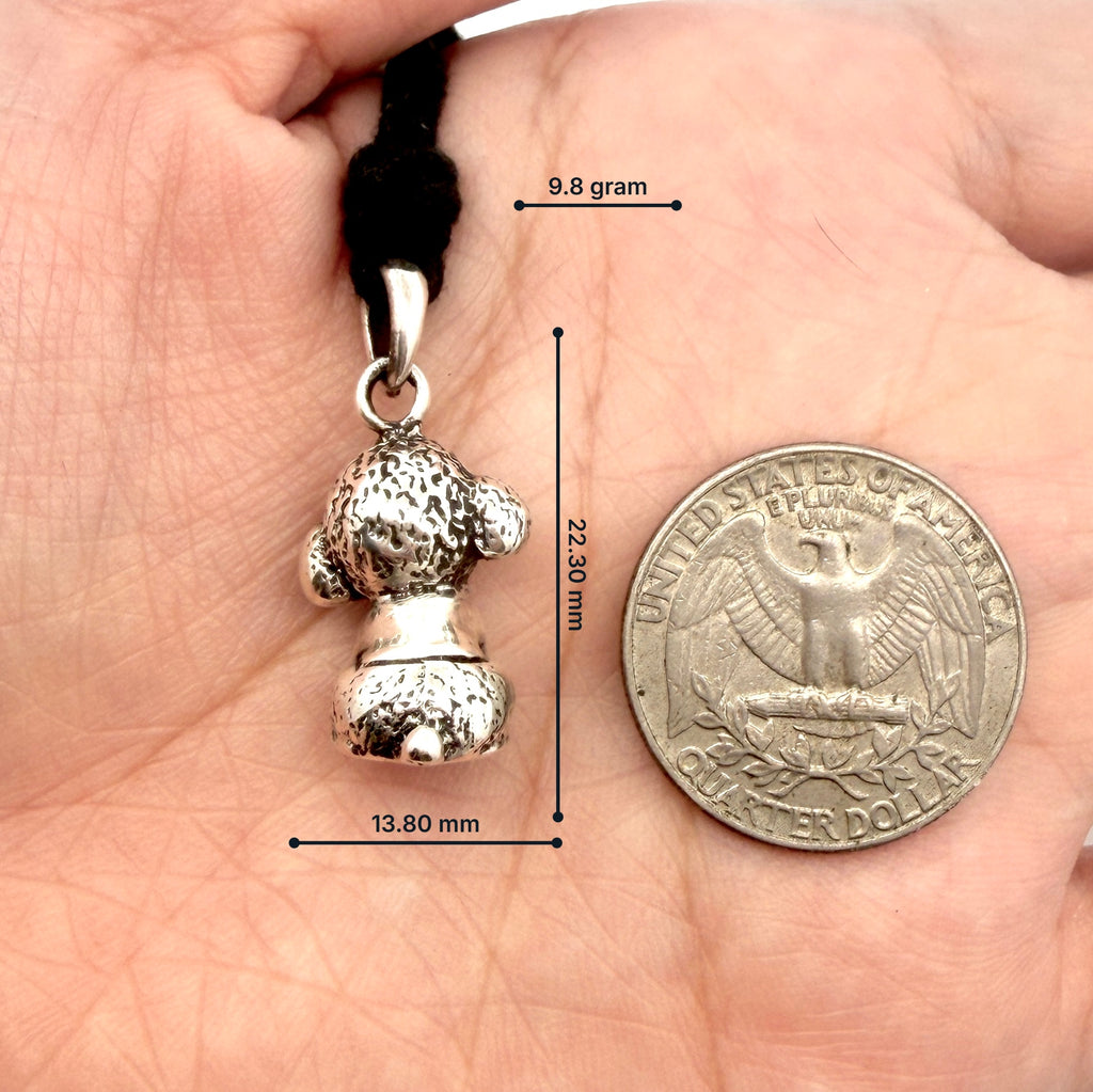 Vintage Cute Teddy Dog 92.5 Sterling Silver Gold Brass Pendant Necklace Jewelry