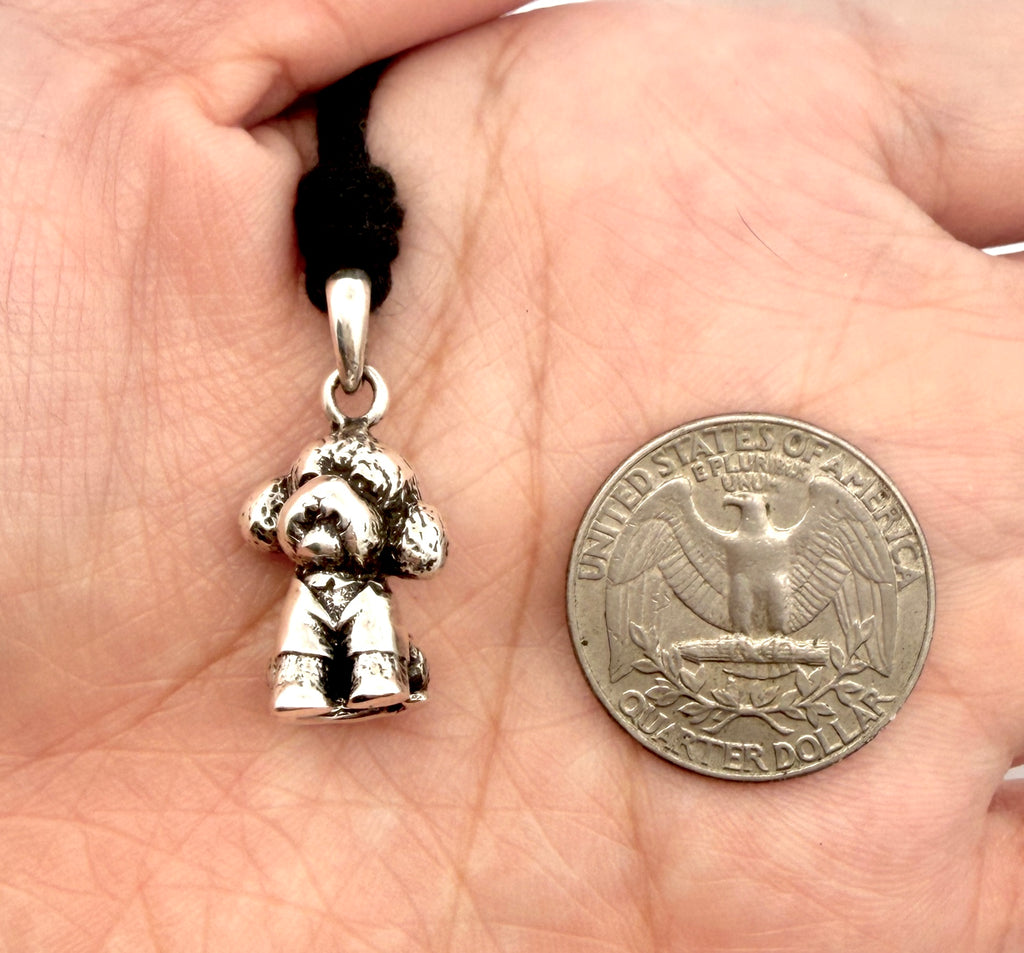 Vintage Cute Teddy Dog 92.5 Sterling Silver Gold Brass Pendant Necklace Jewelry