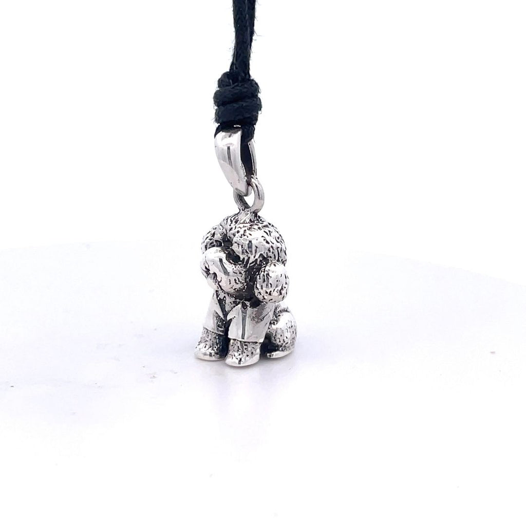 Vintage Cute Teddy Dog 92.5 Sterling Silver Gold Brass Pendant Necklace Jewelry