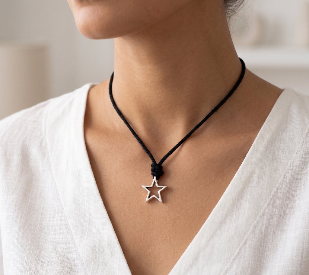 Lovely Star Charm Pendant 92.5 Sterling Silver Pendant Necklace Jewelry