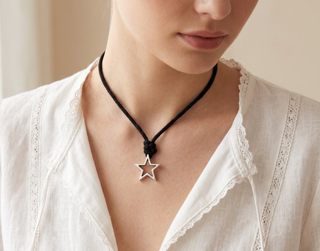 Lovely Star Charm Pendant 92.5 Sterling Silver Pendant Necklace Jewelry