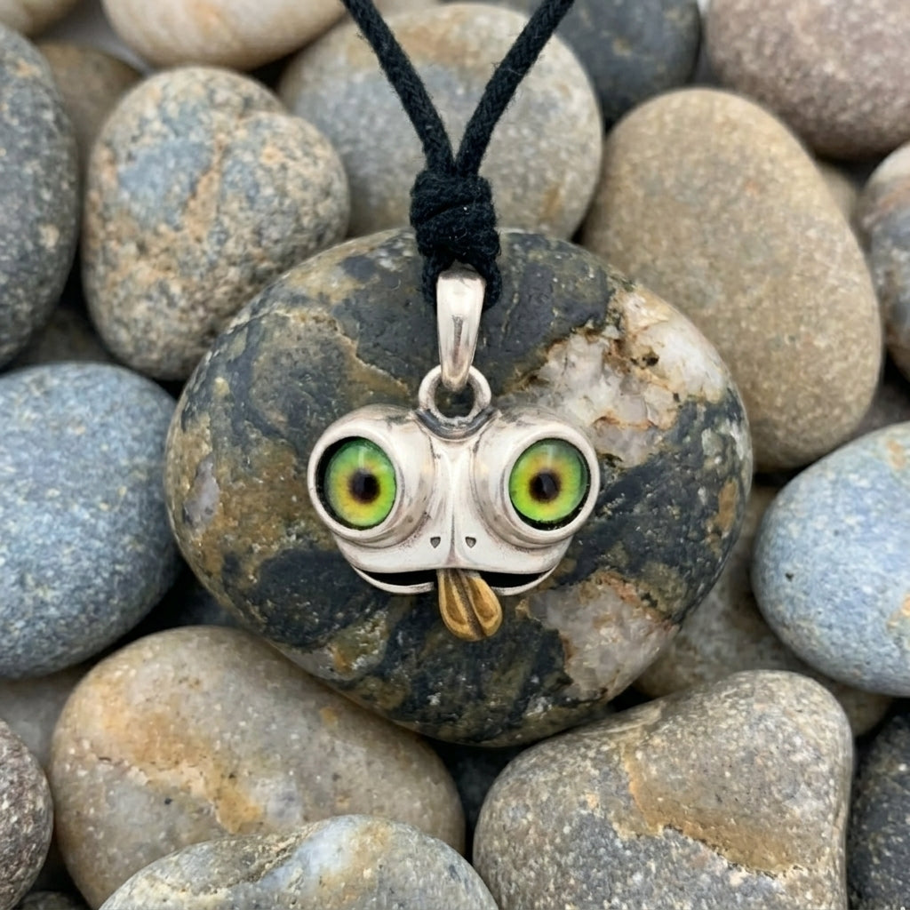Lucky Gift Cute Cartoon Frog Green Eyes Pendant 92.5 Sterling Silver Pendant Necklace