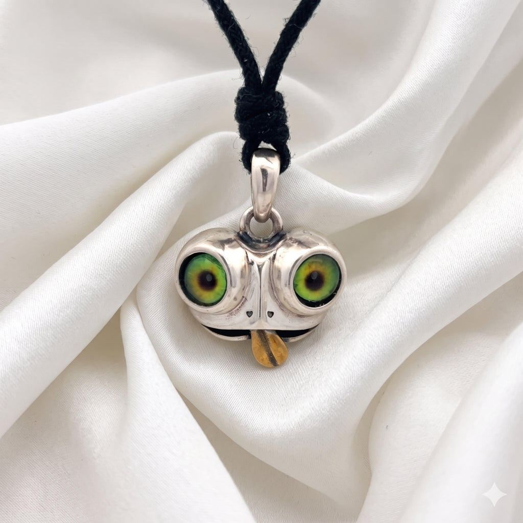 Lucky Gift Cute Cartoon Frog Green Eyes Pendant 92.5 Sterling Silver Pendant Necklace