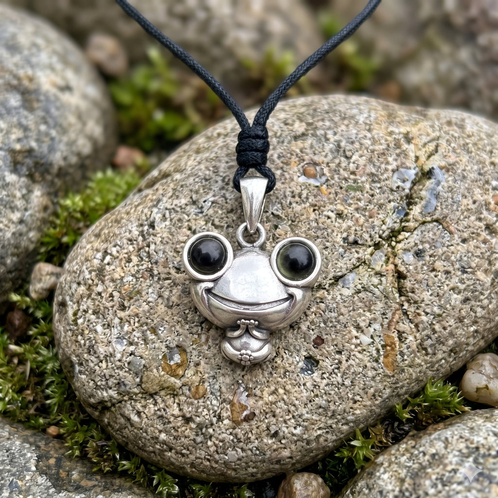 Lucky Gift Cute Cartoon Frog Green Eyes Pendant 92.5 Sterling Silver Pendant Necklace