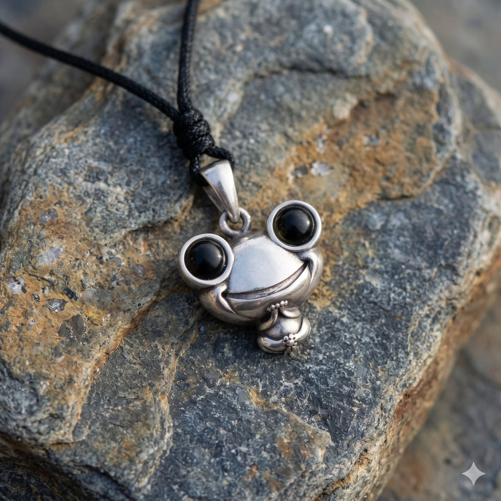 Lucky Gift Cute Cartoon Frog Green Eyes Pendant 92.5 Sterling Silver Pendant Necklace