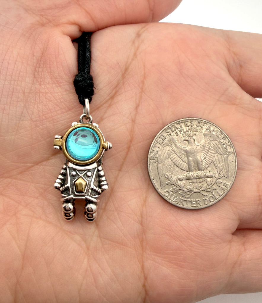 Cute Vintage Astronaut Pendant Sterling Silver Brass Charm Pendant Necklace