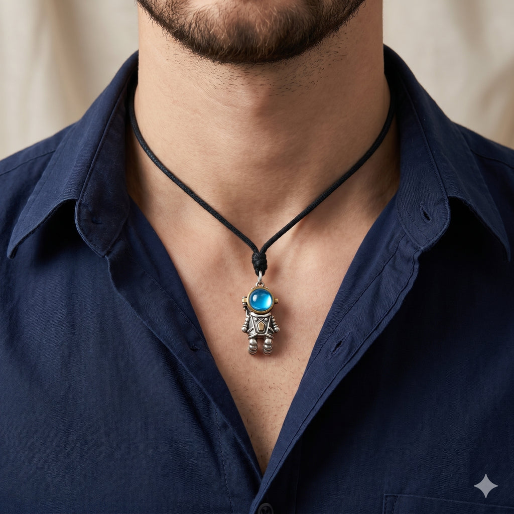 Cute Vintage Astronaut Pendant Sterling Silver Brass Charm Pendant Necklace