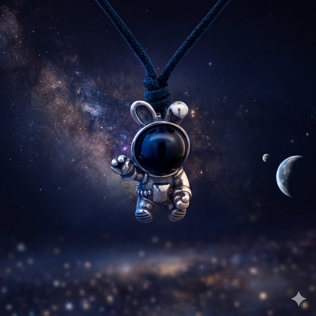 Cute Vintage Astronaut Pendant Sterling Silver Brass Charm Pendant Necklace