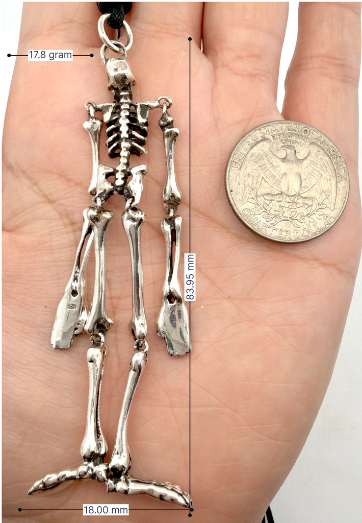 925 Sterling Moving Skeleton Dangling Pendant & Necklace Handmade Skull Jewelry