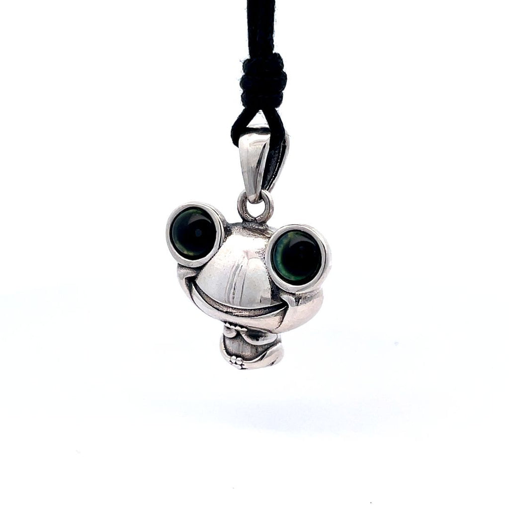 Lucky Gift Cute Cartoon Frog Green Eyes Pendant 92.5 Sterling Silver Pendant Necklace