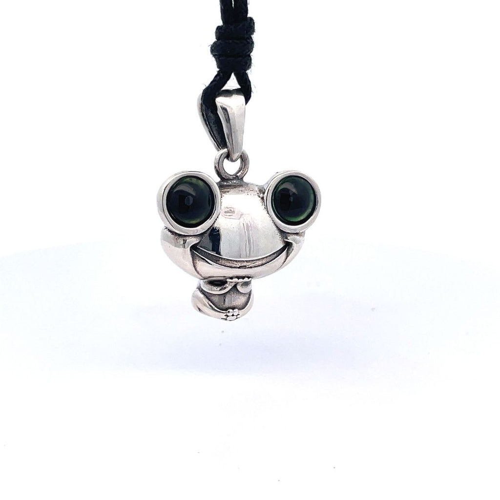 Lucky Gift Cute Cartoon Frog Green Eyes Pendant 92.5 Sterling Silver Pendant Necklace