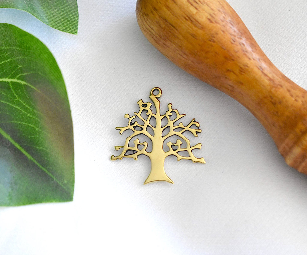 Oak Tree 92.5 Sterling Silver Gold Brass Charm Necklace Pendant Jewelry