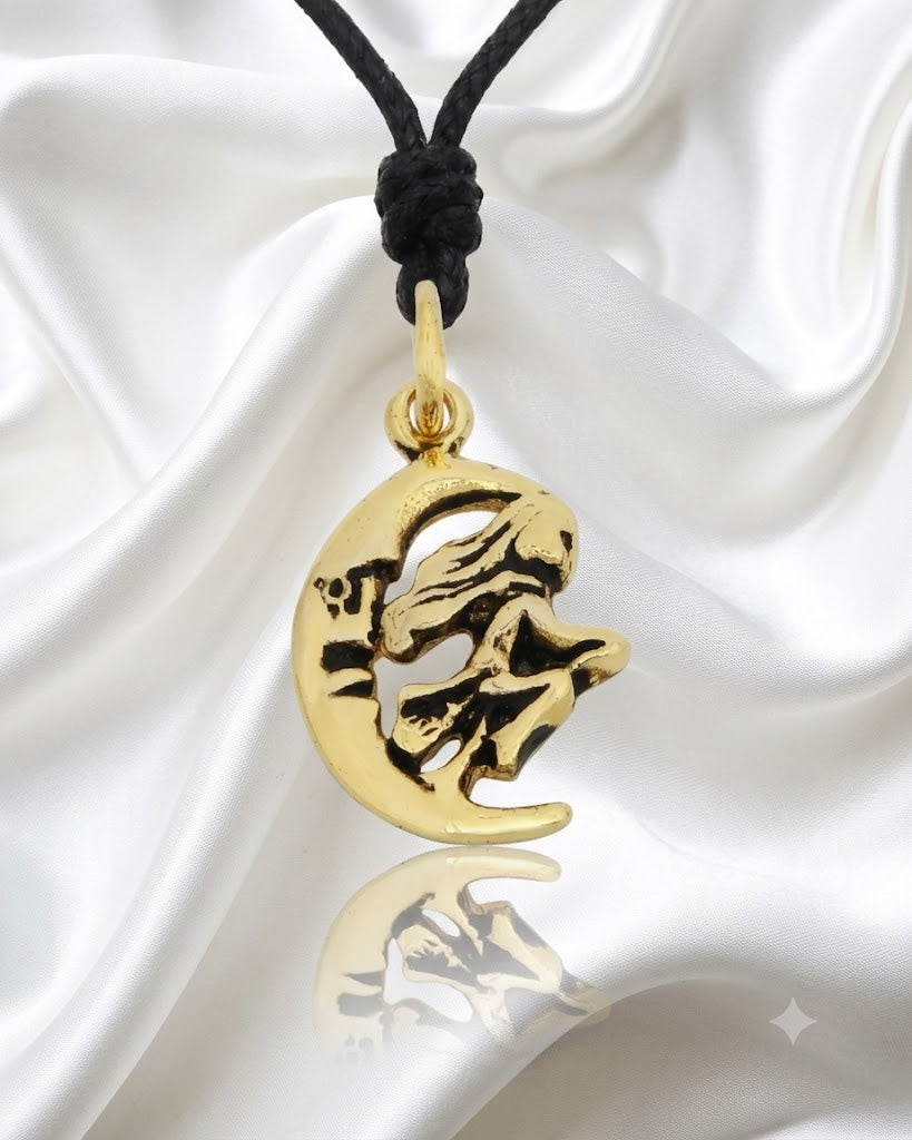 Witch Moon Handmade Gold Brass Silver Pewter Charm Necklace Pendant Jewelry