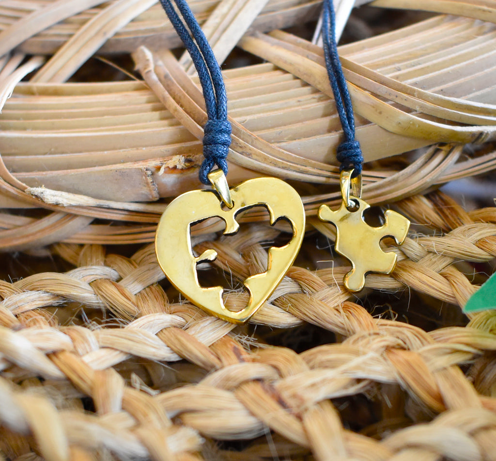 Bestfiend Puzzle Heart Silver Pewter Gold Brass Charm Necklace Pendant Jewelry