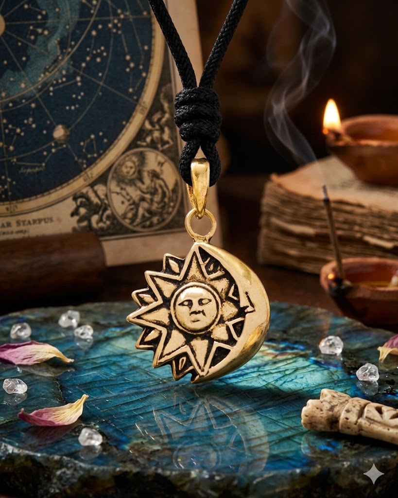 Sun and Moon 92.5 Sterling Silver Pewter Brass Necklace Pendant Jelwery
