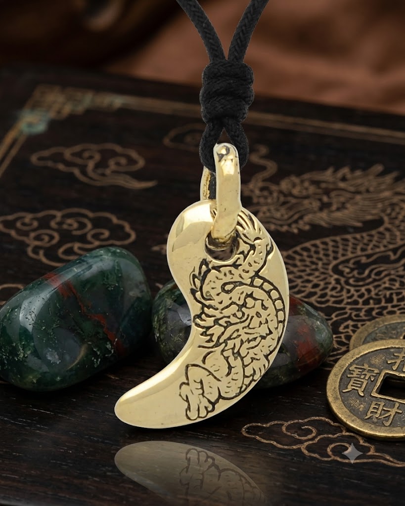Vintage Dragon Magatama Japanese Yin‑Yang Pendant Necklace – 92.5 Sterling Silver & Gold Brass Jewelry