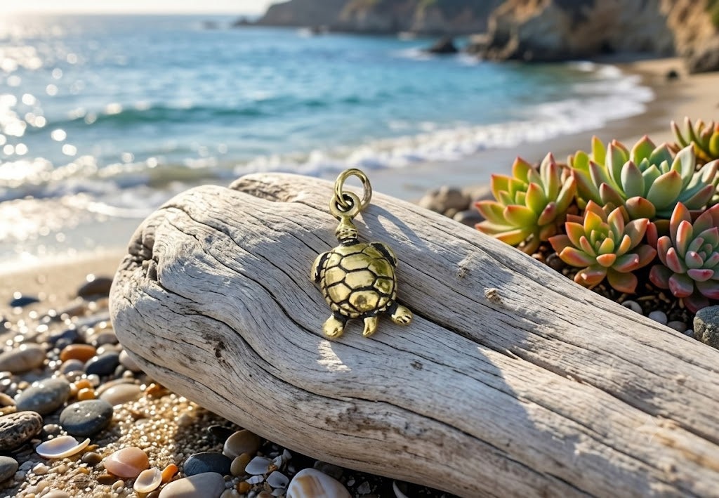 Turtle Tortoise Wildlife 92.5 Sterling Silver Gold Brass Necklace Pendant