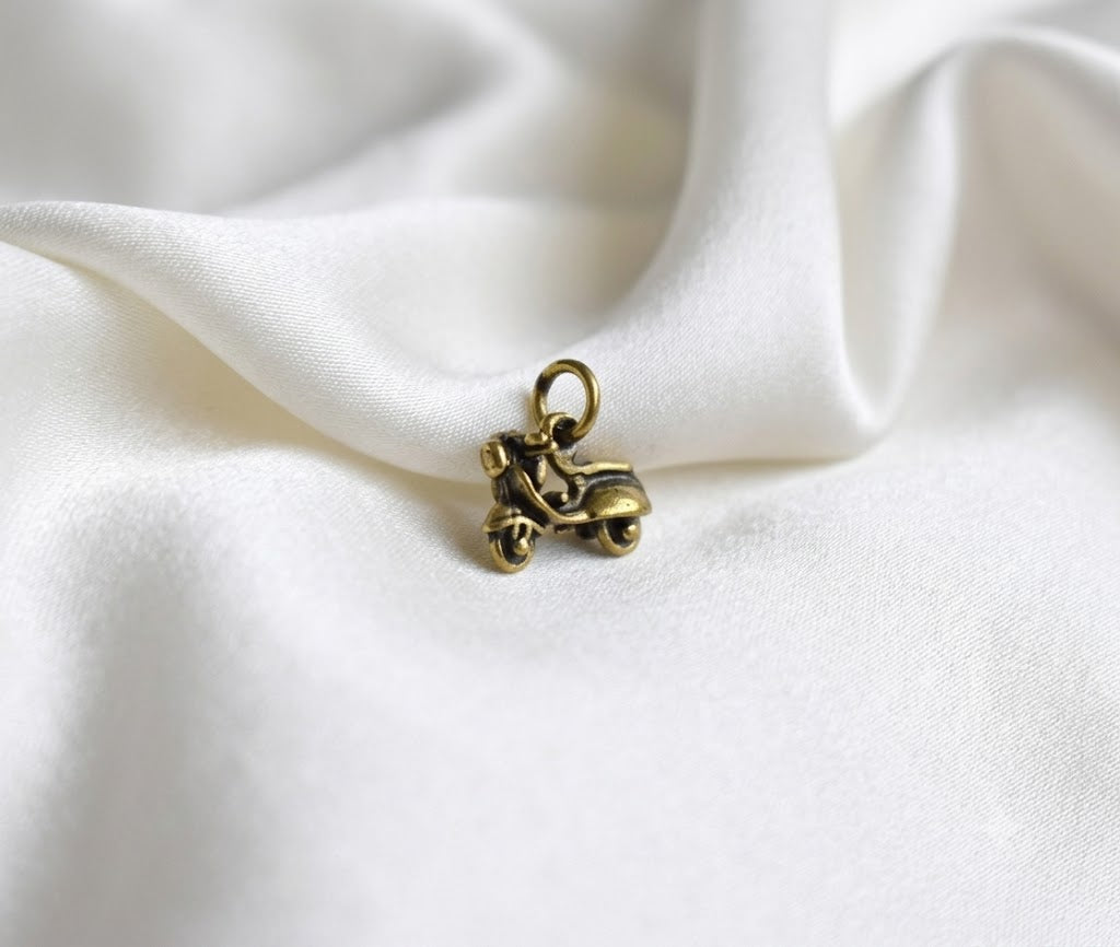 Classic Vintage Vespa Scooter 92.5 Sterling Silver Gold Brass Charm Necklace Pendant Jewelry