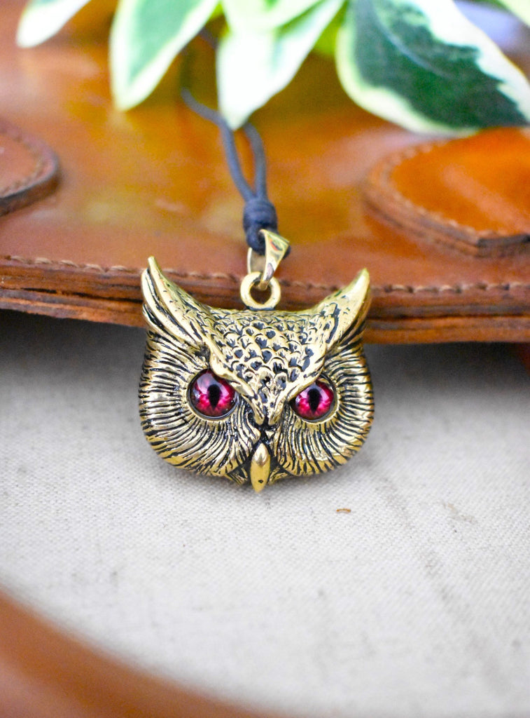 Vintage Gothic Owl Blue Eyes Large Size 92.5Sterling Silver Gold Brass Pendant Necklace