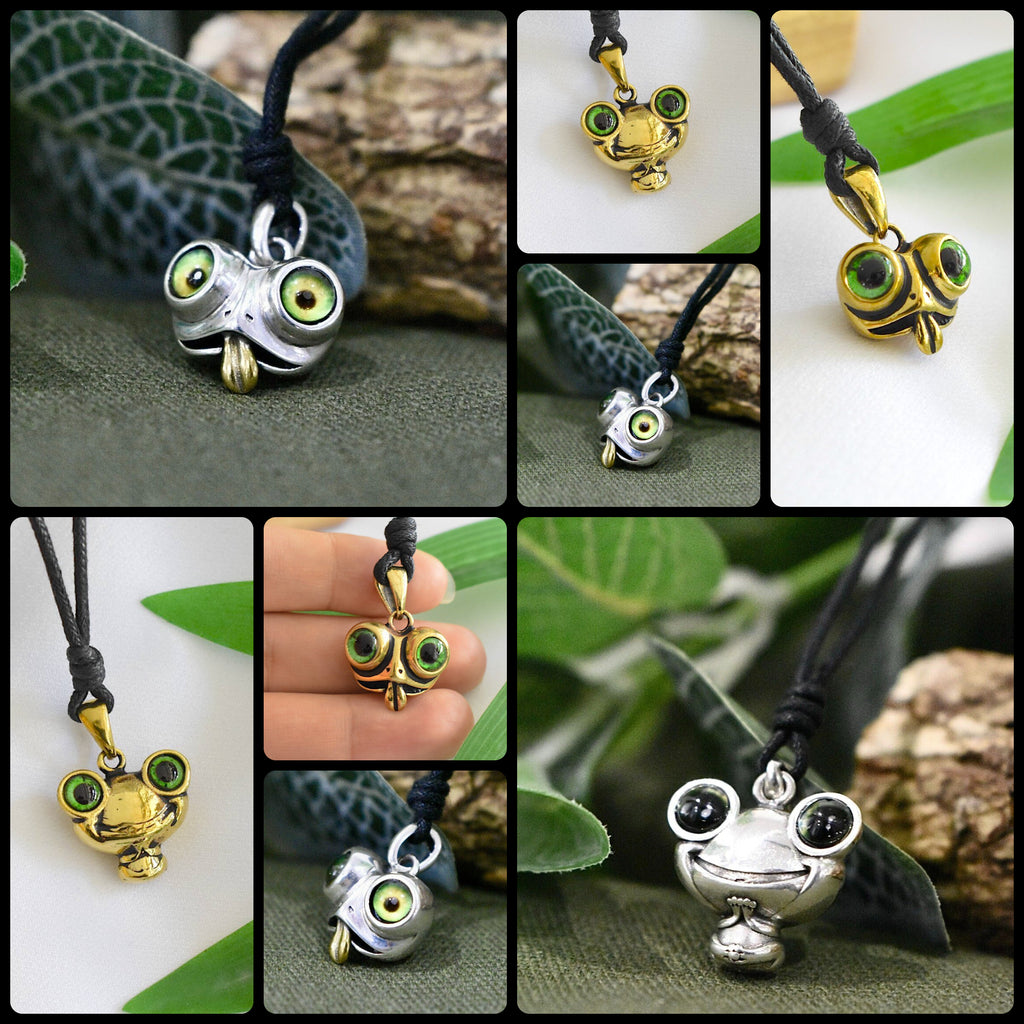 Lucky Gift Cute Cartoon Frog Green Eyes Pendant 92.5 Sterling Silver Pendant Necklace