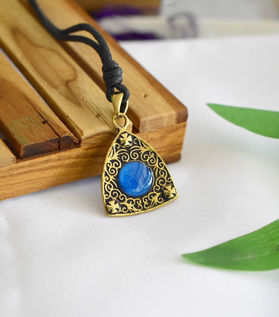 Stone Pattern Triangle Demon Eye 92.5 Sterling Silver Gold Brass Pendant Necklace