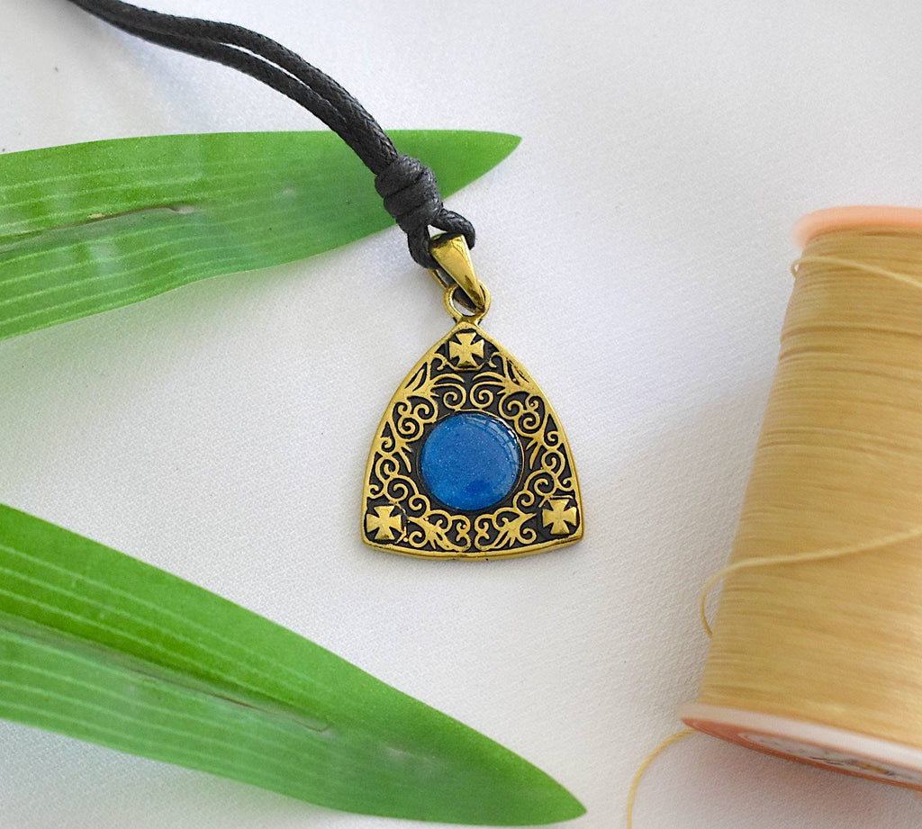 Stone Pattern Triangle Demon Eye 92.5 Sterling Silver Gold Brass Pendant Necklace