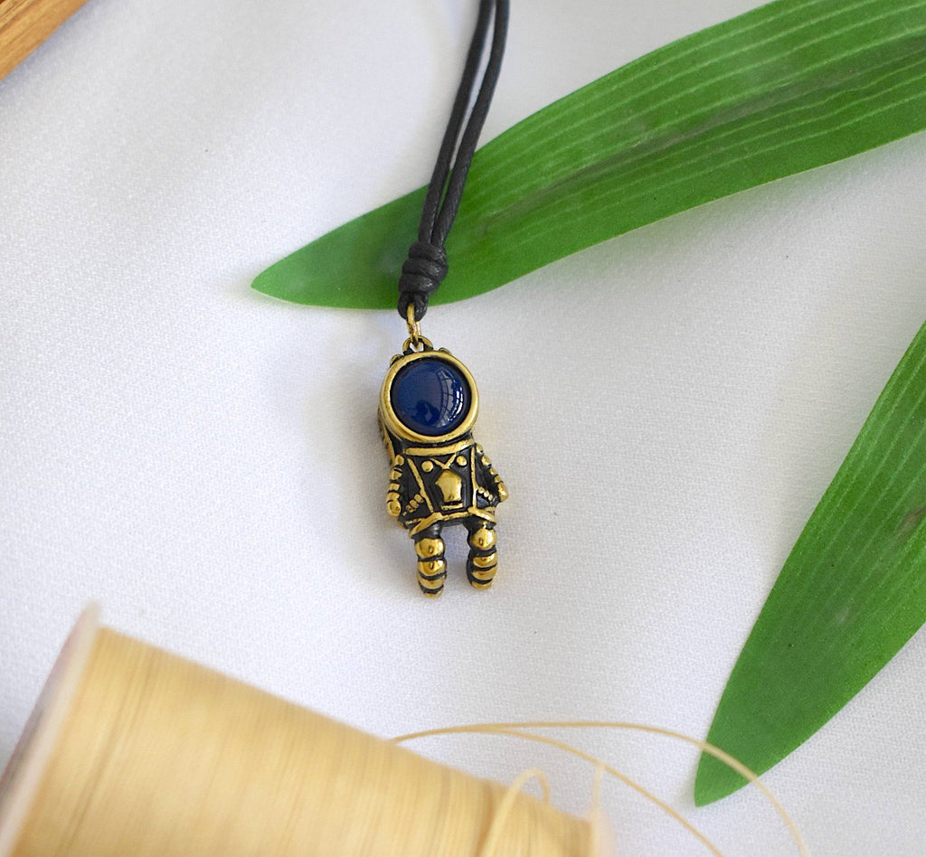 Cute Vintage Astronaut Pendant Sterling Silver Brass Charm Pendant Necklace