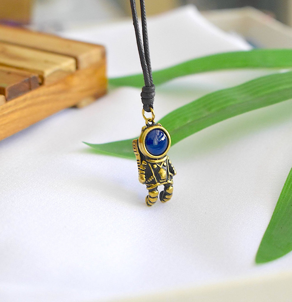 Cute Vintage Astronaut Pendant Sterling Silver Brass Charm Pendant Necklace