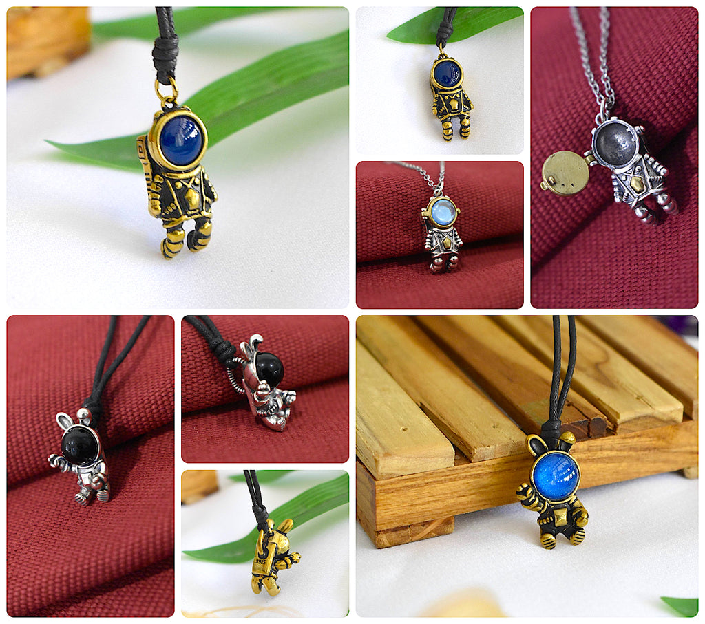 Cute Vintage Astronaut Pendant Sterling Silver Brass Charm Pendant Necklace