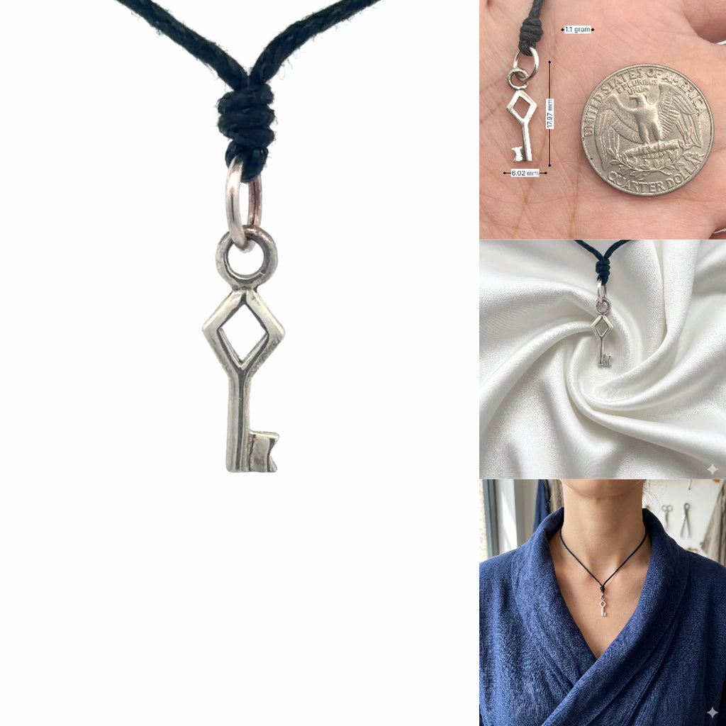 Key 92.5 Sterling Silver Gold Brass Charm Necklace Pendant Jewelry
