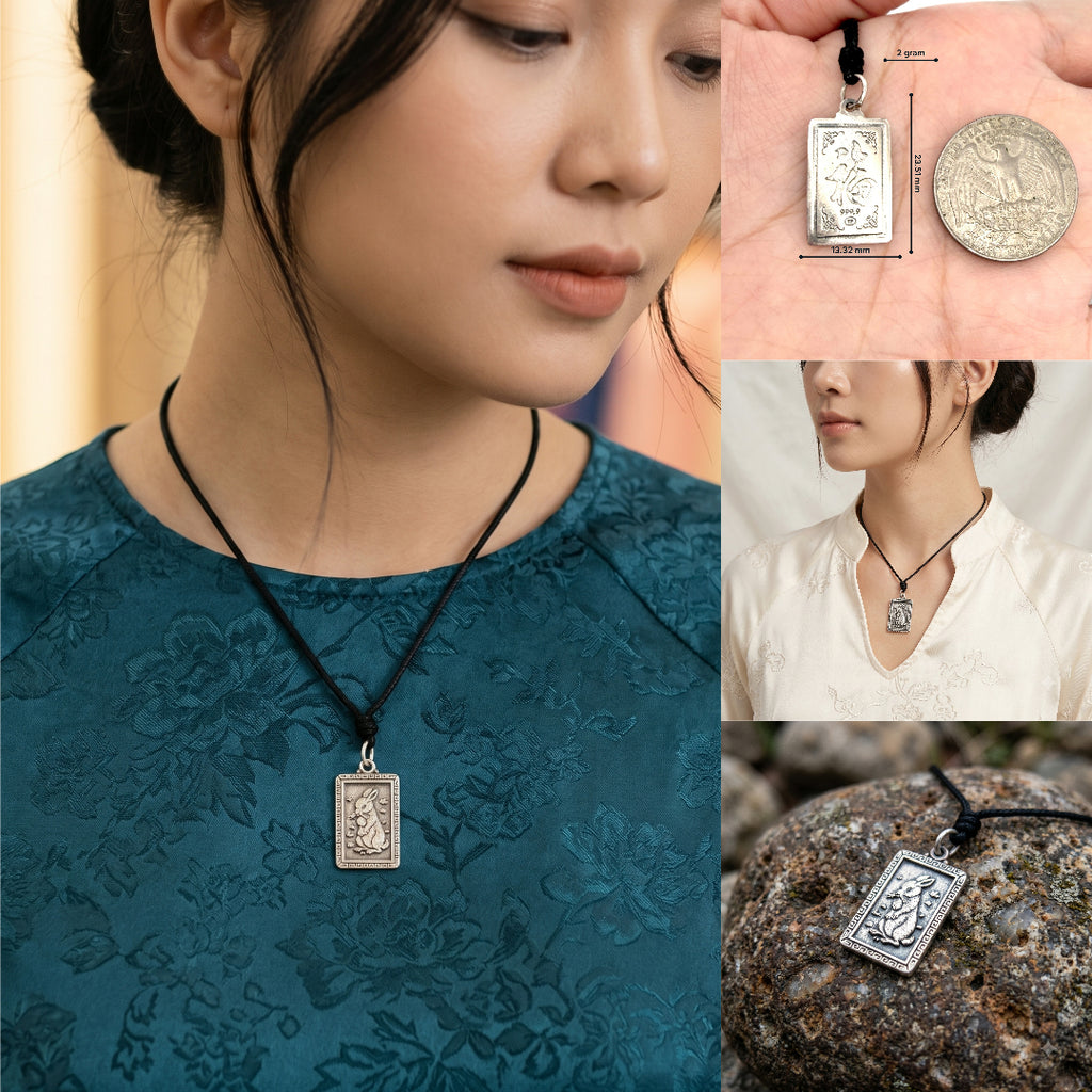Rectangle Chinese Zodiac Sterling Silver Pewter Brass Necklace Pendant Jewelry