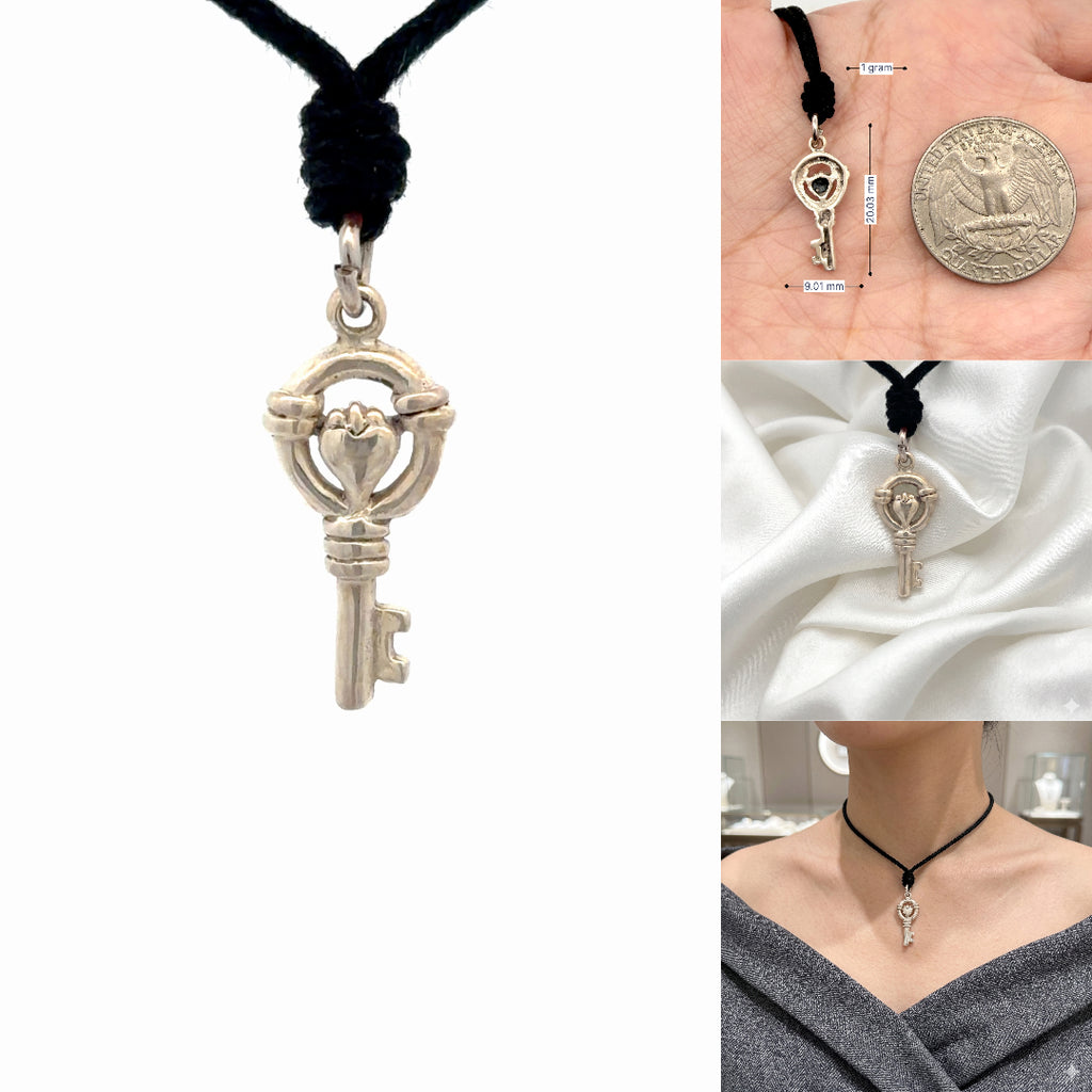 Key 92.5 Sterling Silver Gold Brass Charm Necklace Pendant Jewelry