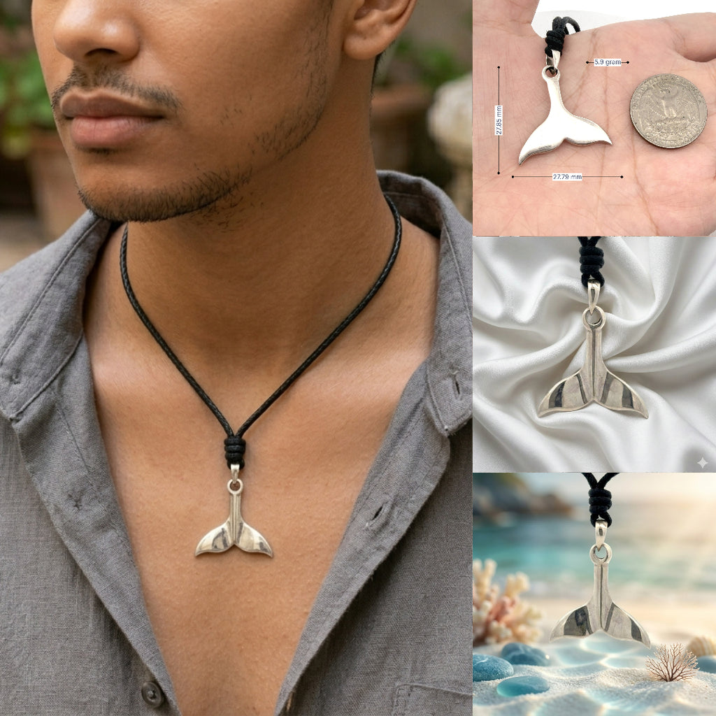 Unique Whale Tail Silver Pewter Brass Charm Necklace Pendant Jewelry