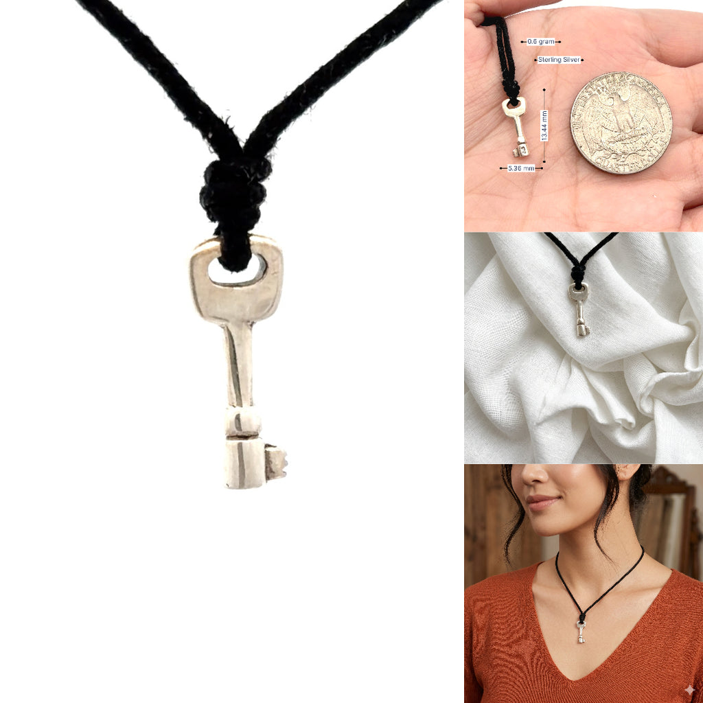 Key 92.5 Sterling Silver Gold Brass Charm Necklace Pendant Jewelry