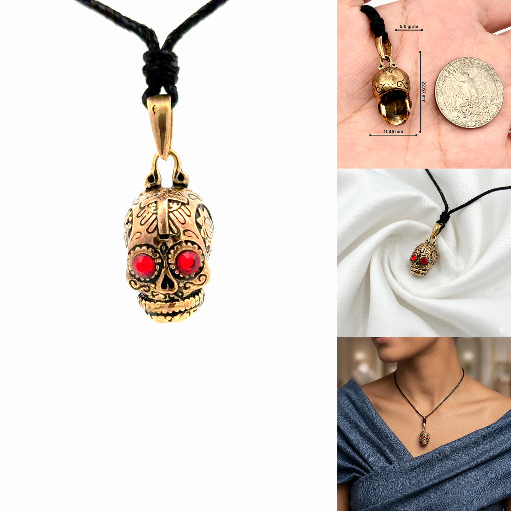 New Mexican Skull Cross Jesus Handmade Gold Brass Necklace Pendant Jewelry