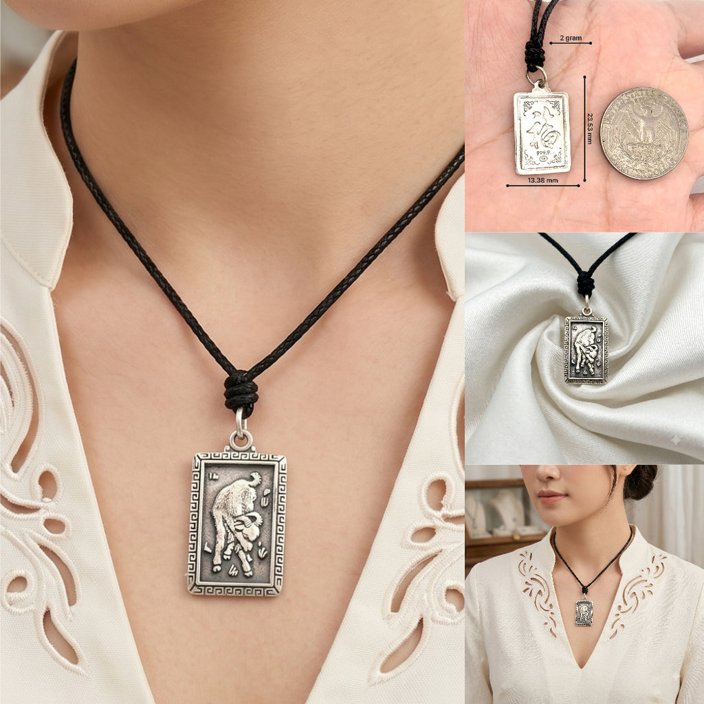 Rectangle Chinese Zodiac Sterling Silver Pewter Brass Necklace Pendant Jewelry