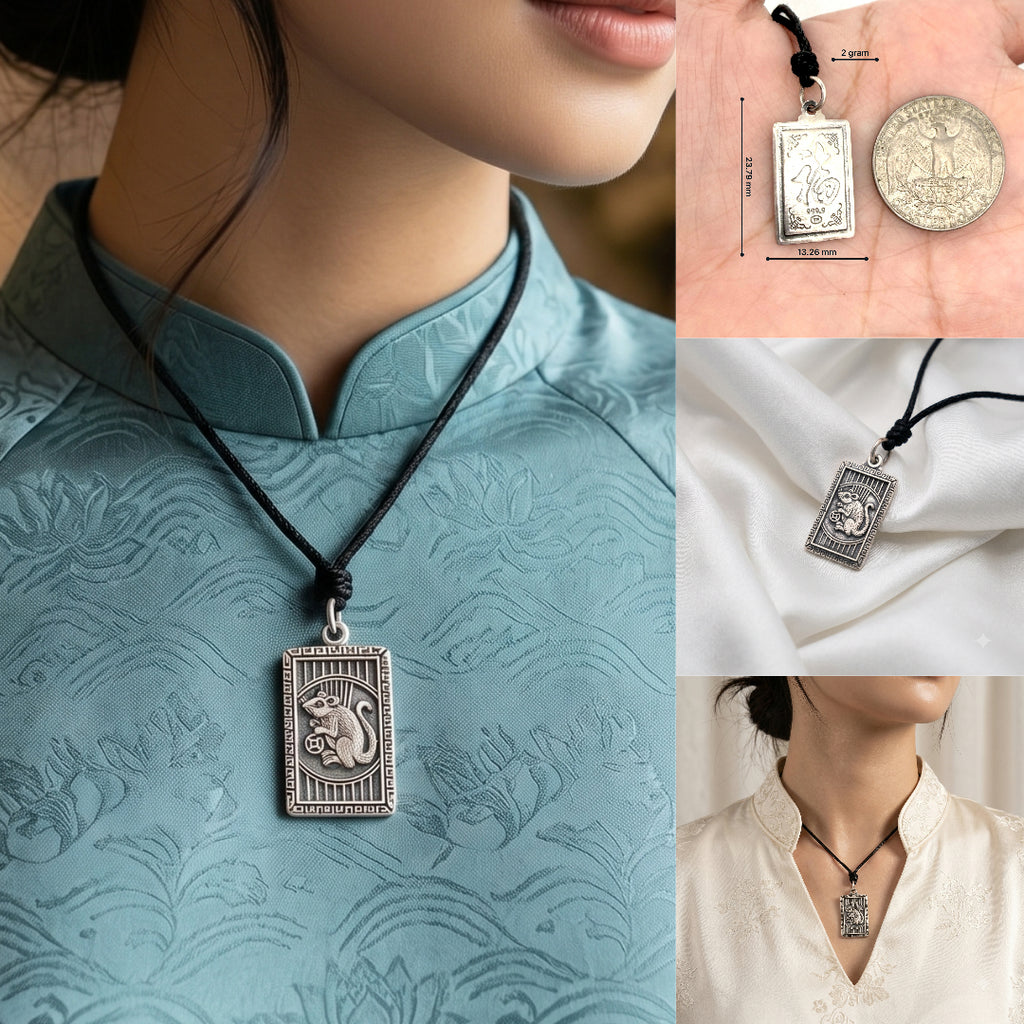 Rectangle Chinese Zodiac Sterling Silver Pewter Brass Necklace Pendant Jewelry