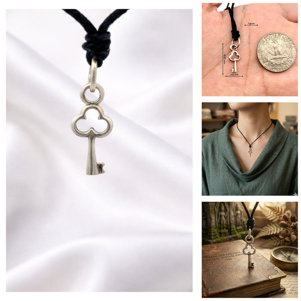 Key 92.5 Sterling Silver Gold Brass Charm Necklace Pendant Jewelry