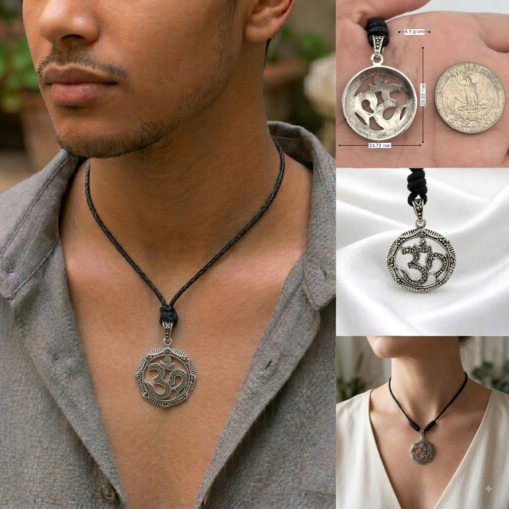 Ohm Aum Om Handcrafted Silver Pewter Brass Charm Necklace Pendant Jewelry