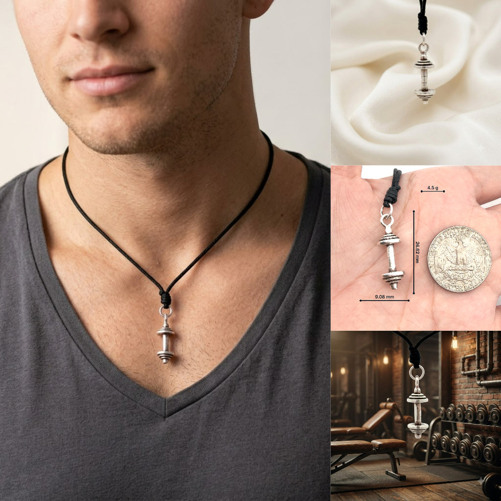 Mini Dumbbell Necklace Sterling Silver Brass Charm Necklace Pendant Jewelry