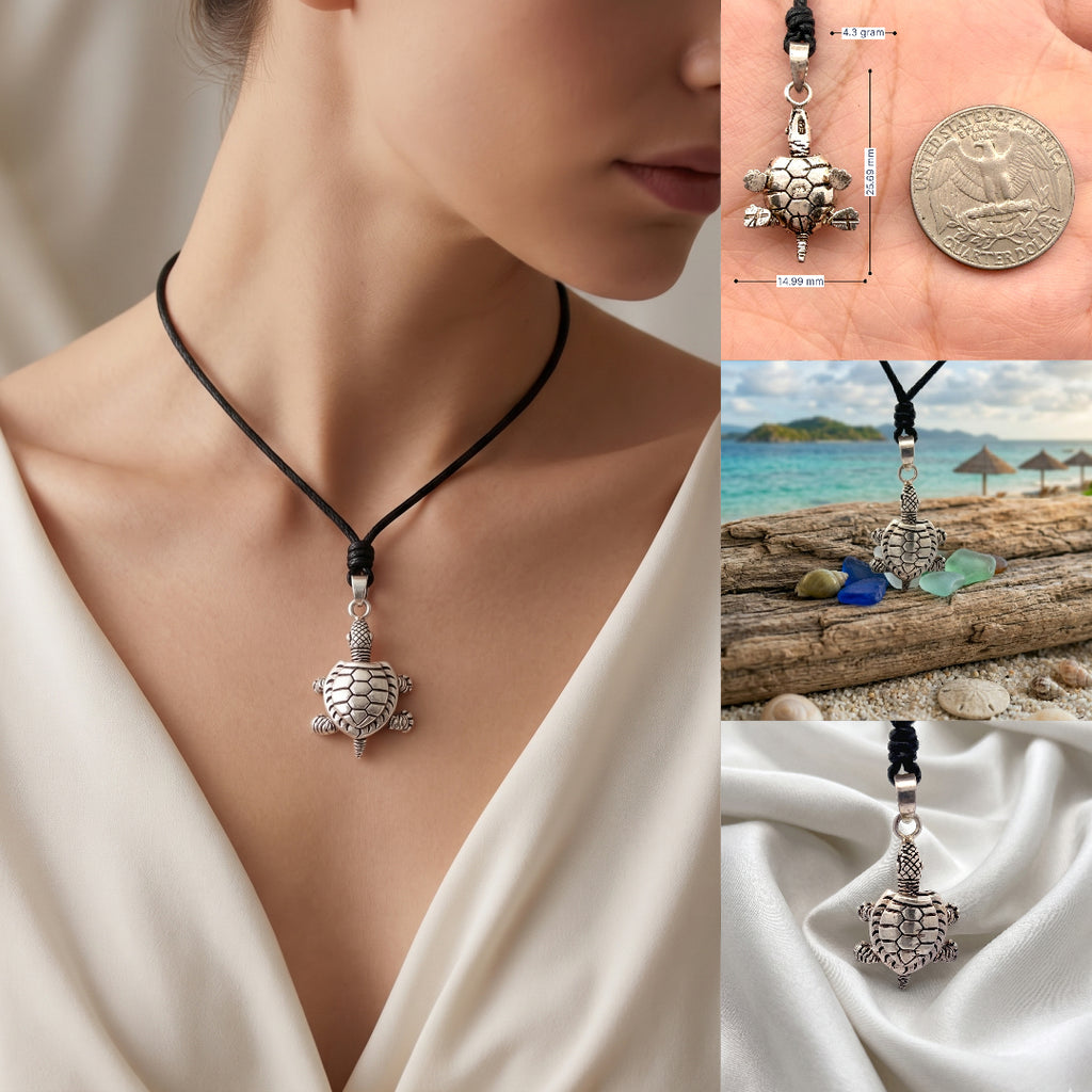 92.5 Sterling Moving Elegant Sea Turtle Necklace Pendant Jewelry.