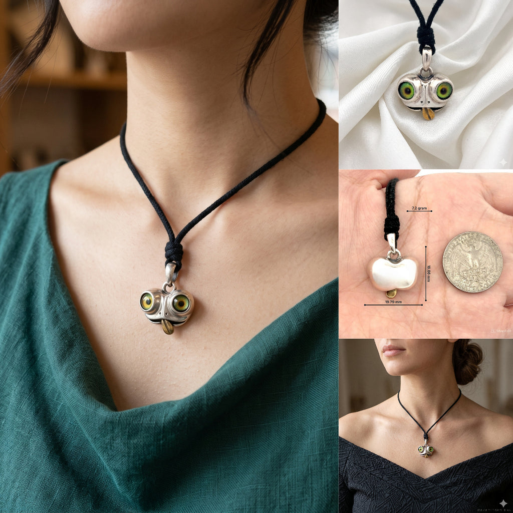 Lucky Gift Cute Cartoon Frog Green Eyes Pendant 92.5 Sterling Silver Pendant Necklace