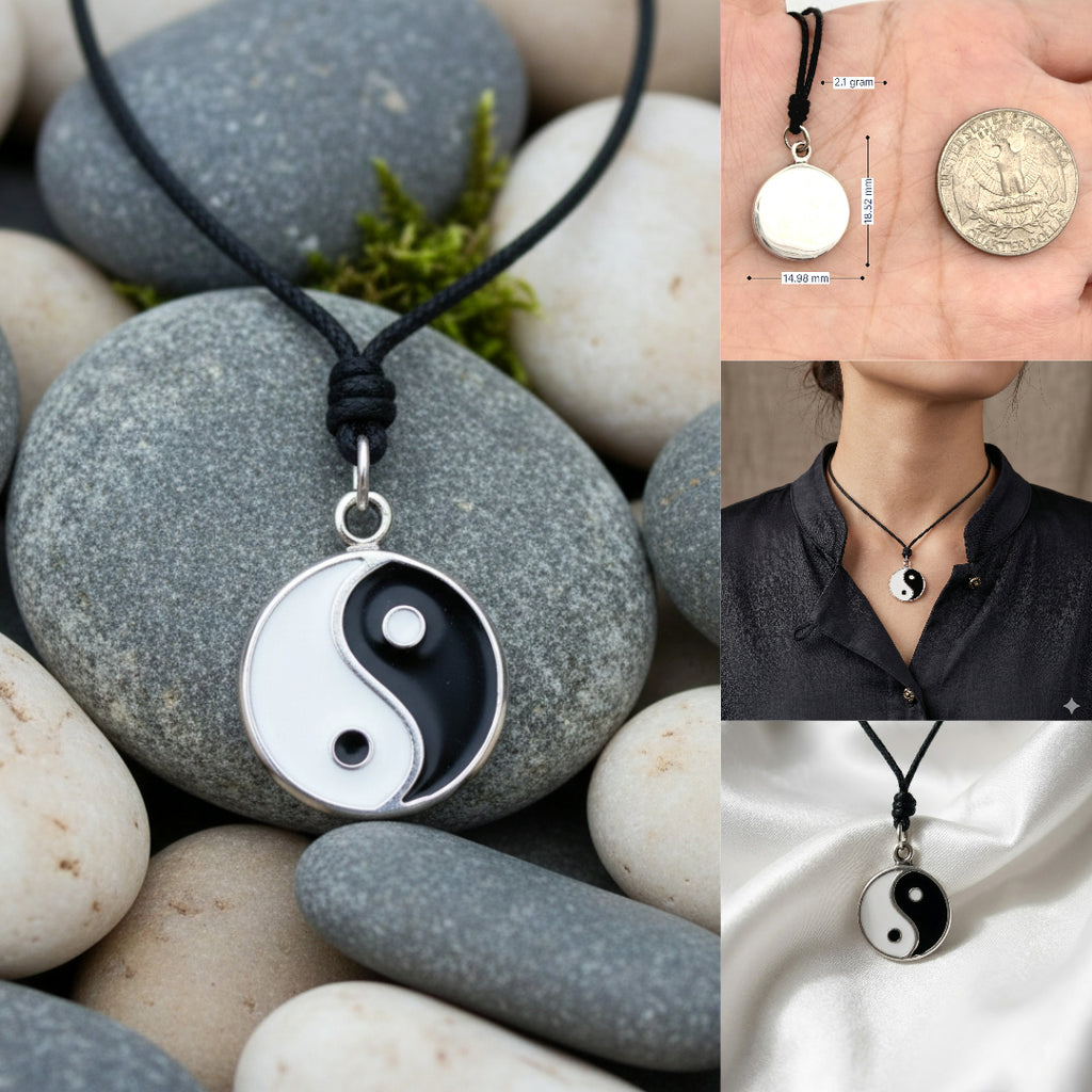 Yin Yang Japanese 92.5 Sterling Silver Charm Necklace Pendant Jewelry