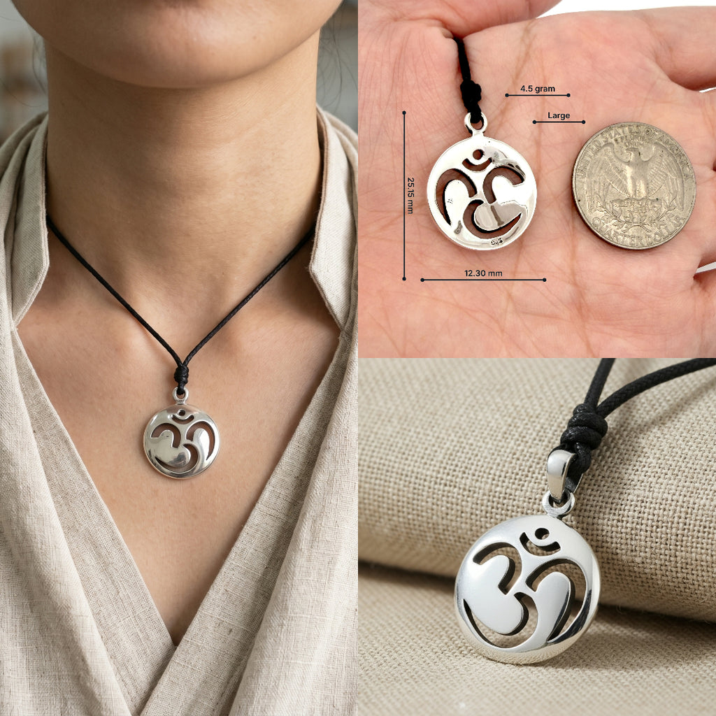 Large & Small Hindu Om Ohm 92.5 Sterling Silver Pewter Necklace Pendant Jewelry