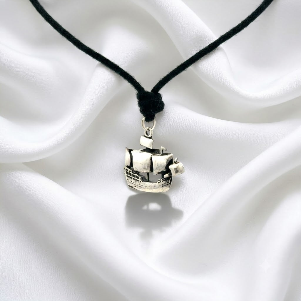 Galleon Pirate Ship Seafarer's Nautical Sailing 92.5 Sterling Silver Charm Necklace Pendant Jewelry