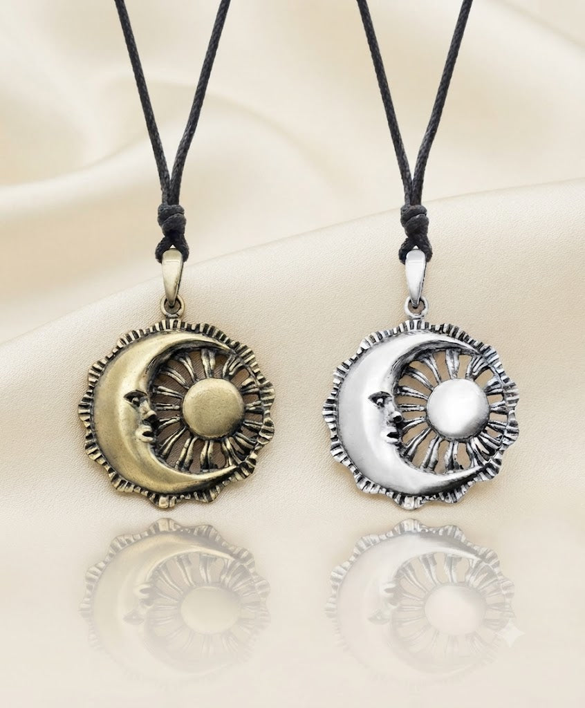 Sun Moon YinYang Runes Runic Sterling Silver Brass Pewter Necklace Pendant Jewelry